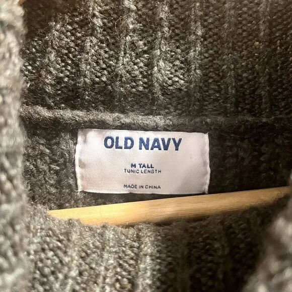 Old Navy Chunky Cable Knit Sweater Tunic Length Green Minimalist Neutral M Tall - Picture 6 of 7